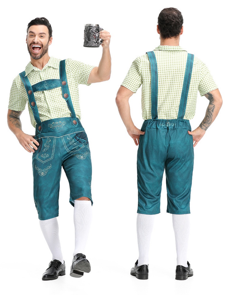 Mens Traditional Bavarian Lederhosen Costume Set with Embroidered Design